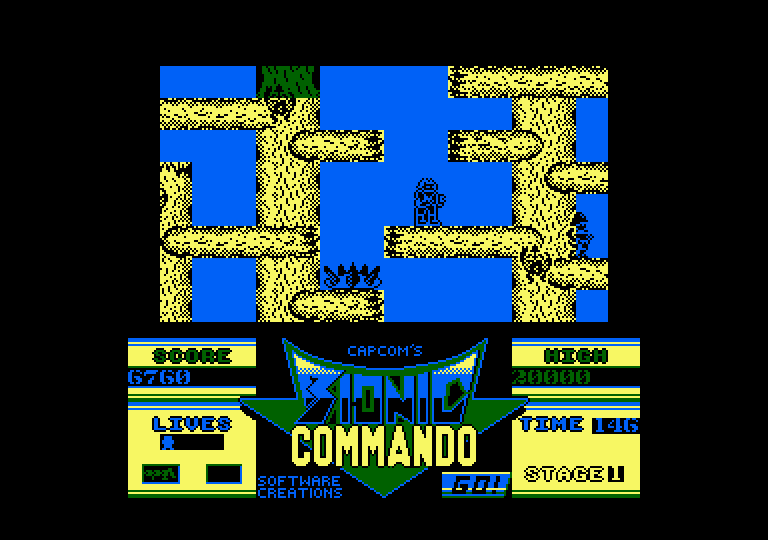 Bionic Commando Amstrad CPC Screenshot: Don't touch the spikes, they're deadly!