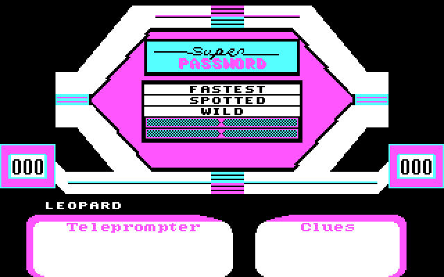 Super Password IBM PC/Compatibles Screenshot: Guess the super password from these clues