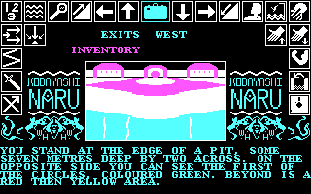 Kobyashi Naru IBM PC/Compatibles Screenshot: Standing at the edge of a pit.
