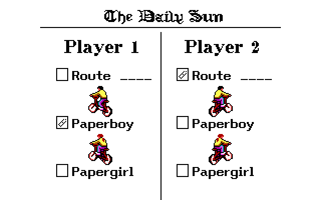 Paperboy 2 IBM PC/Compatibles Screenshot: The main menu.