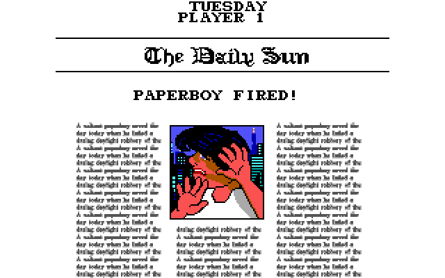 Paperboy 2 IBM PC/Compatibles Screenshot: Game over.