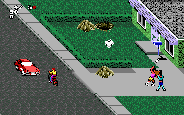 Paperboy 2 IBM PC/Compatibles Screenshot: Don't run into cars!