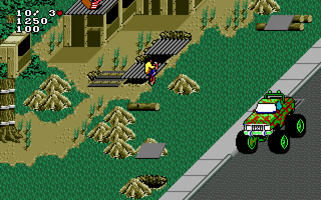 Paperboy 2 IBM PC/Compatibles Screenshot: Jumping on the ramps earns bonus points.