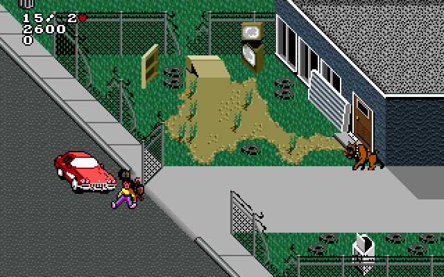 Paperboy 2 IBM PC/Compatibles Screenshot: Crashed into a car...