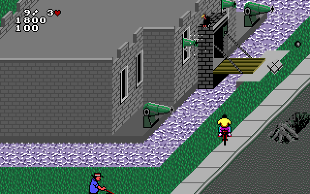 Paperboy 2 IBM PC/Compatibles Screenshot: This house has canons; not very friendly!