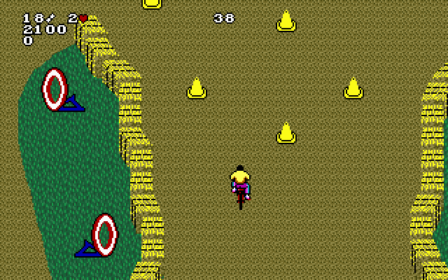 Paperboy 2 IBM PC/Compatibles Screenshot: Avoid the cones.