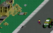 Paperboy 2 for IBM PC/Compatibles - The road switches angle and the buildings are on the left instead of the right.