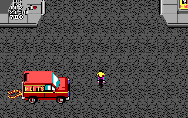 Paperboy 2 IBM PC/Compatibles Screenshot: Don't crash into traffic at intersections!