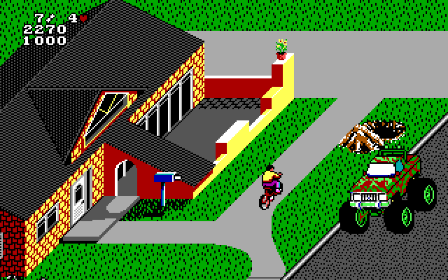 Paperboy 2 IBM PC/Compatibles Screenshot: Deliverying papers to a friendly house.