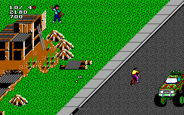 Paperboy 2 IBM PC/Compatibles Screenshot: Children hide in this fort and throw things at you.