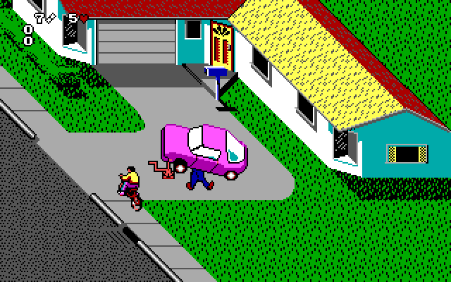 Paperboy 2 IBM PC/Compatibles Screenshot: A friendly house...deliver some papers!