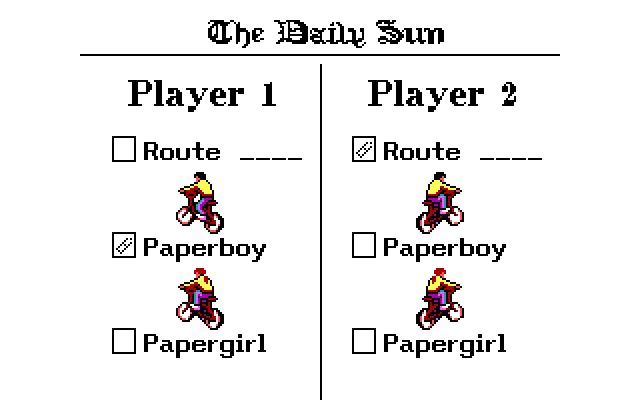 Paperboy 2 IBM PC/Compatibles Screenshot: The main menu.
