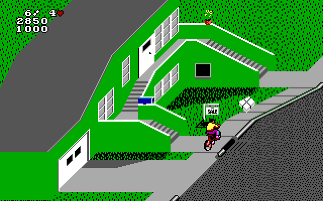 Paperboy 2 IBM PC/Compatibles Screenshot: Pick up the paper bundle to replenish your supply.
