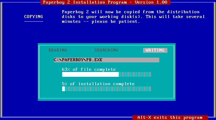 Paperboy 2 IBM PC/Compatibles Screenshot: Files copying...