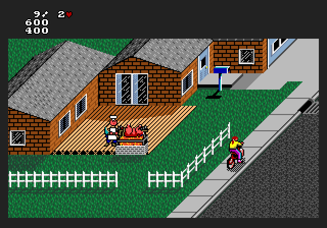 Paperboy 2 Amiga Screenshot: If you hit the pig with a paper it will get up and chase you!