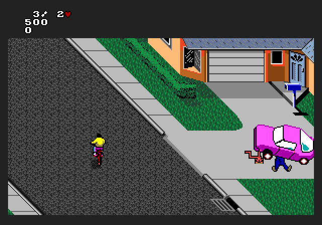 Paperboy 2 Amiga Screenshot: This house is friendly, deliver them a paper!