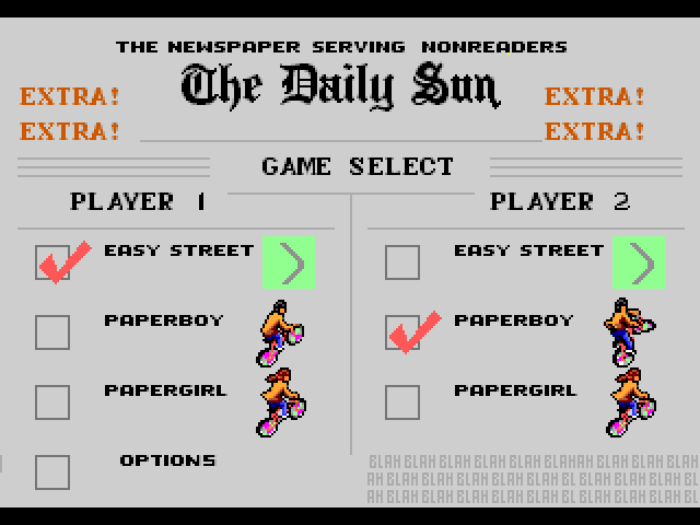 Paperboy 2 Sega Genesis / Mega Drive Screenshot: Main menu.