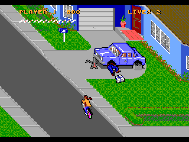 Paperboy 2 Sega Genesis / Mega Drive Screenshot: There's some spare newspapers on the lawn, but they would be difficult to pick up!