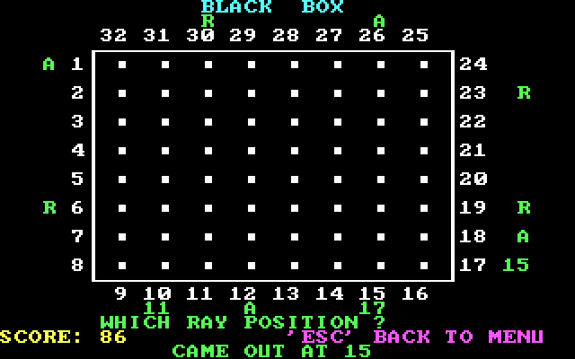 Mind Games IBM PC/Compatibles Screenshot: Black Box: Game in progress.