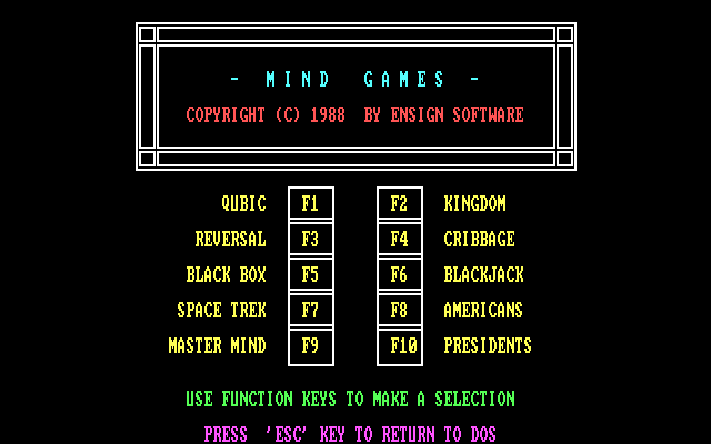 Mind Games IBM PC/Compatibles Screenshot: Title screen and main menu.