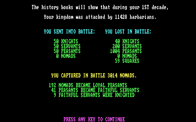 Mind Games IBM PC/Compatibles Screenshot: Kingdom: That battle went well...