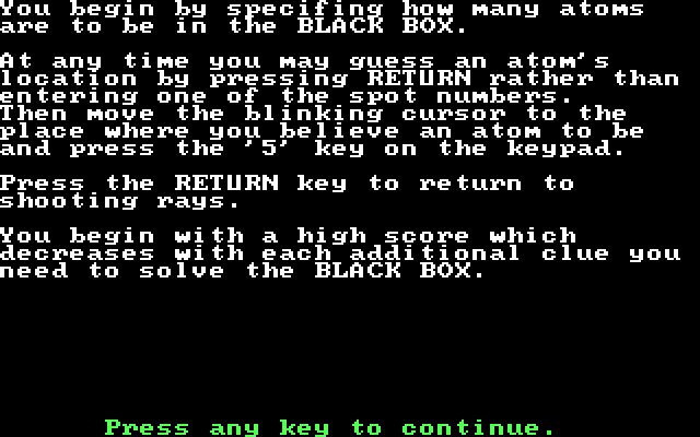 Mind Games IBM PC/Compatibles Screenshot: Black Box: Instructions, part 3.