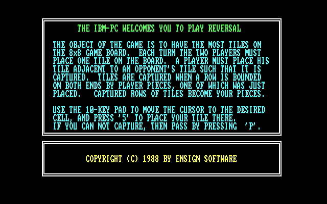 Mind Games IBM PC/Compatibles Screenshot: Reversal: Game instructions.