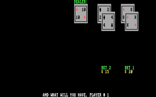 Mind Games IBM PC/Compatibles Screenshot: Blackjack: Game start.