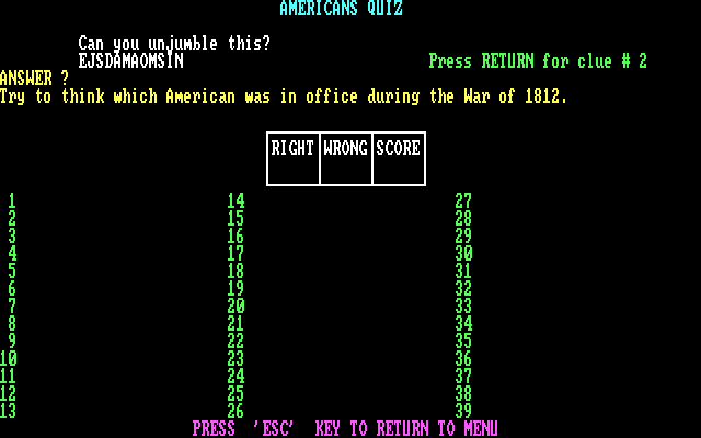 Mind Games IBM PC/Compatibles Screenshot: Americans Quiz: Quiz in progress...