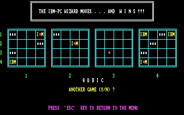 Mind Games IBM PC/Compatibles Screenshot: Qubic: The computer won this round!