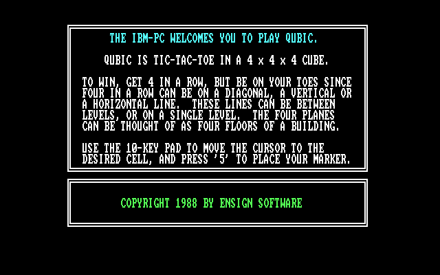Mind Games IBM PC/Compatibles Screenshot: Qubic: Game instructions.