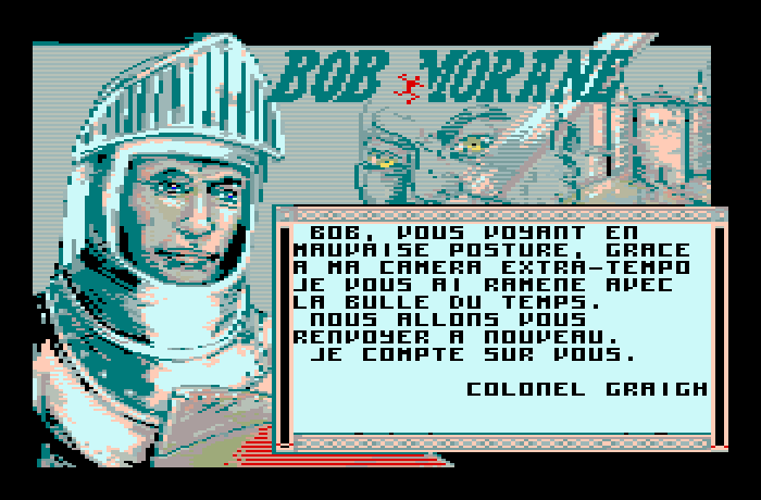 Bob Morane: Chevalerie 1 Thomson MO Screenshot: Game over.