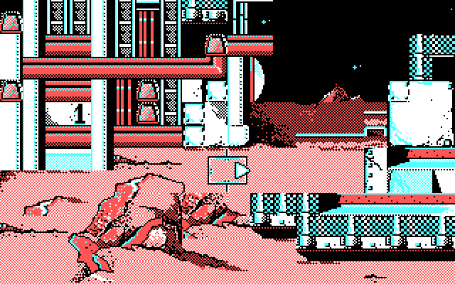 Bob Morane: Science Fiction 1 IBM PC/Compatibles Screenshot: The cursor arrow indicates a target to the right...