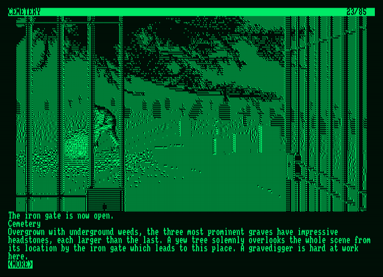 Guild of Thieves, The Amstrad PCW Screenshot: The iron gate opens...