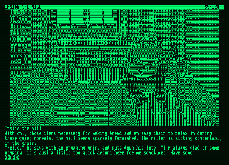 Guild of Thieves, The Amstrad PCW Screenshot: Talking to a miller...