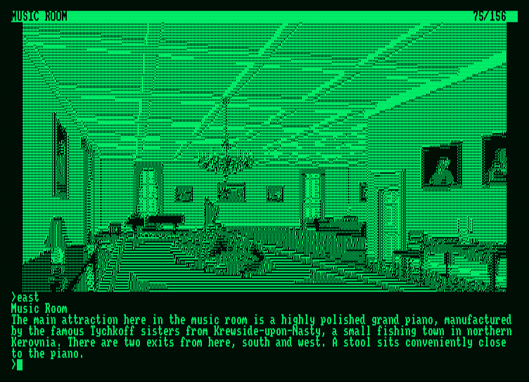 Guild of Thieves, The Amstrad PCW Screenshot: The music room; some interesting items may be located here!