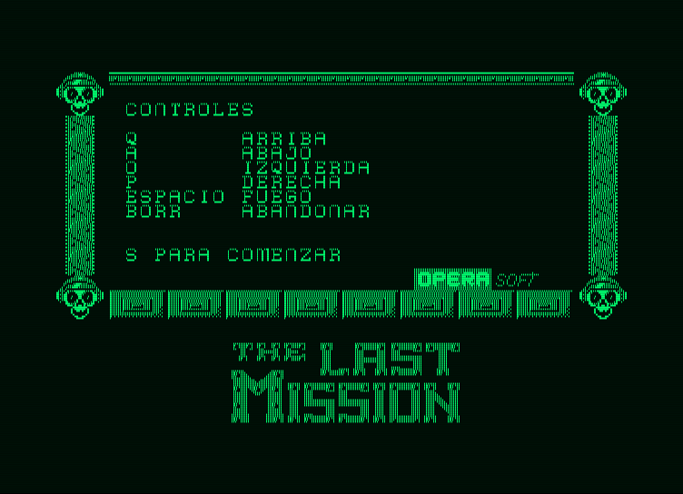 Last Mission, The Amstrad PCW Screenshot: Main menu.