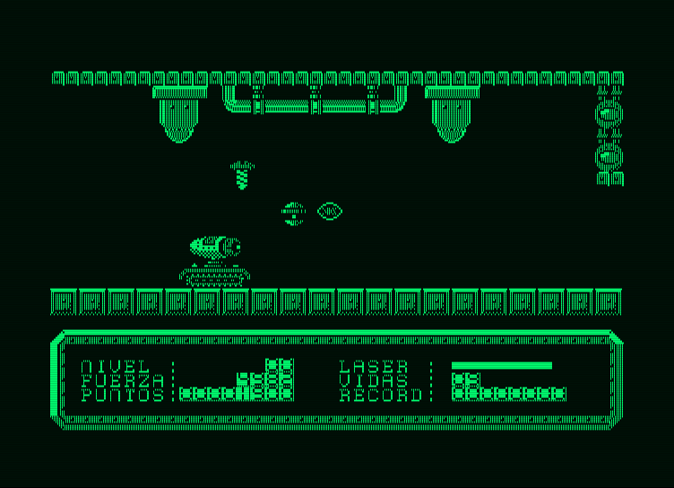 Last Mission, The Amstrad PCW Screenshot: Crusing along...watch out for these opponents...