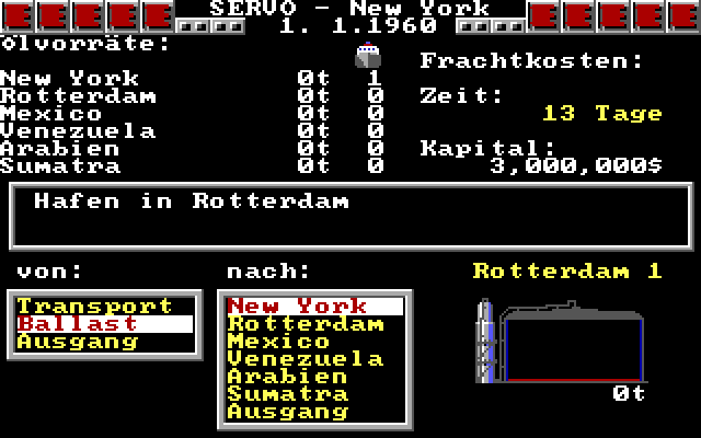Yuppi's Revenge IBM PC/Compatibles Screenshot: Transport menu.