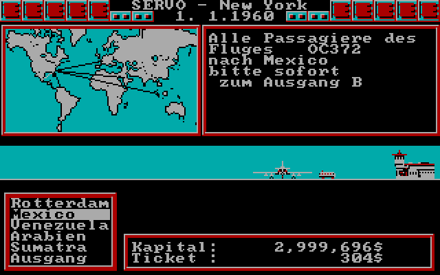 Yuppi's Revenge IBM PC/Compatibles Screenshot: Travel screen.