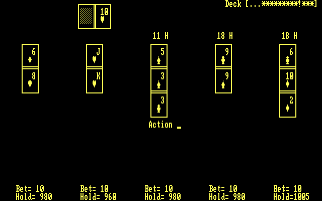 Blackjack IBM PC/Compatibles Screenshot: Want to hold? or not?