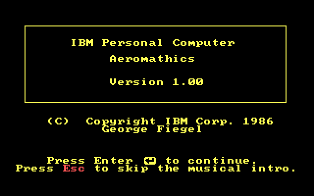 Aeromathics IBM PC/Compatibles Screenshot: Title screen.