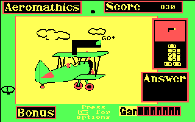 Aeromathics IBM PC/Compatibles Screenshot: Starting a new problem; found part of the numbers.