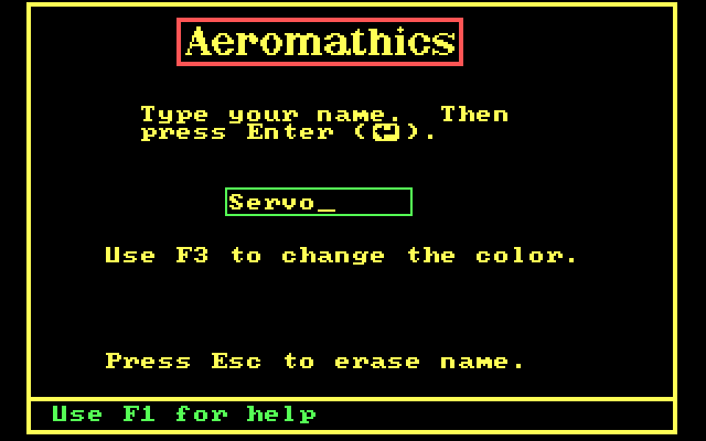 Aeromathics IBM PC/Compatibles Screenshot: What is your name?