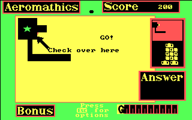 Aeromathics IBM PC/Compatibles Screenshot: It says to check over there, but should I believe it?