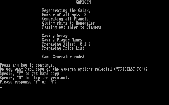 Imperial Space Command IBM PC/Compatibles Screenshot: Game generation complete; ready to start?