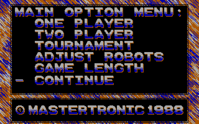 Vectorball IBM PC/Compatibles Screenshot: The main options menu.