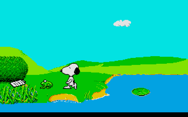Snoopy: The Cool Computer Game Atari ST Screenshot: Chasing a frog...