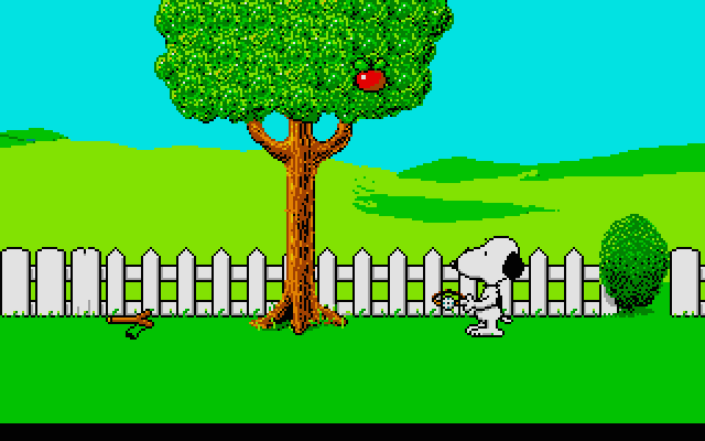 Snoopy: The Cool Computer Game Atari ST Screenshot: Any way to reach that apple?