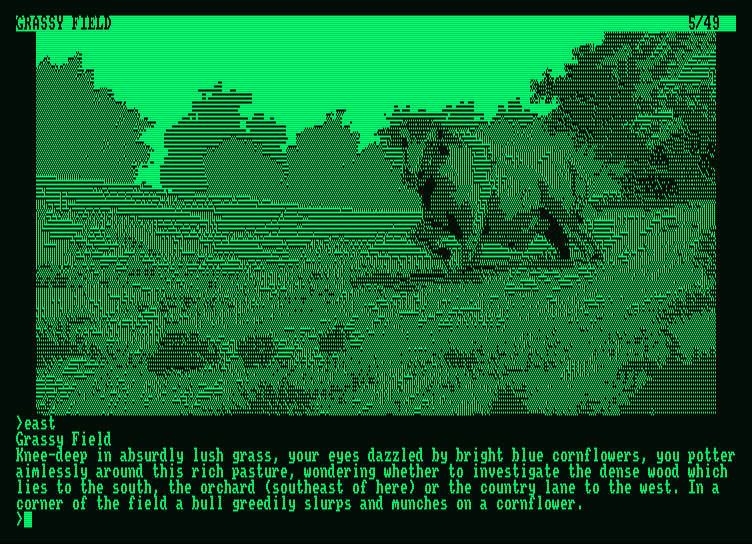 Jinxter Amstrad PCW Screenshot: A bull is here; how can I get past?